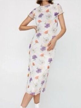 Nasty Gal Floral Mesh Bodycon Maxi Dress Women’s Size 8 White